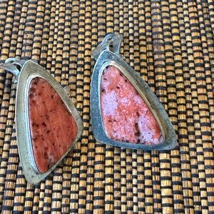 Silver-Tone Pink Stone Drop Earrings